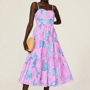 Lilly Pulitzer Pink and Blue Floral Midi Dress